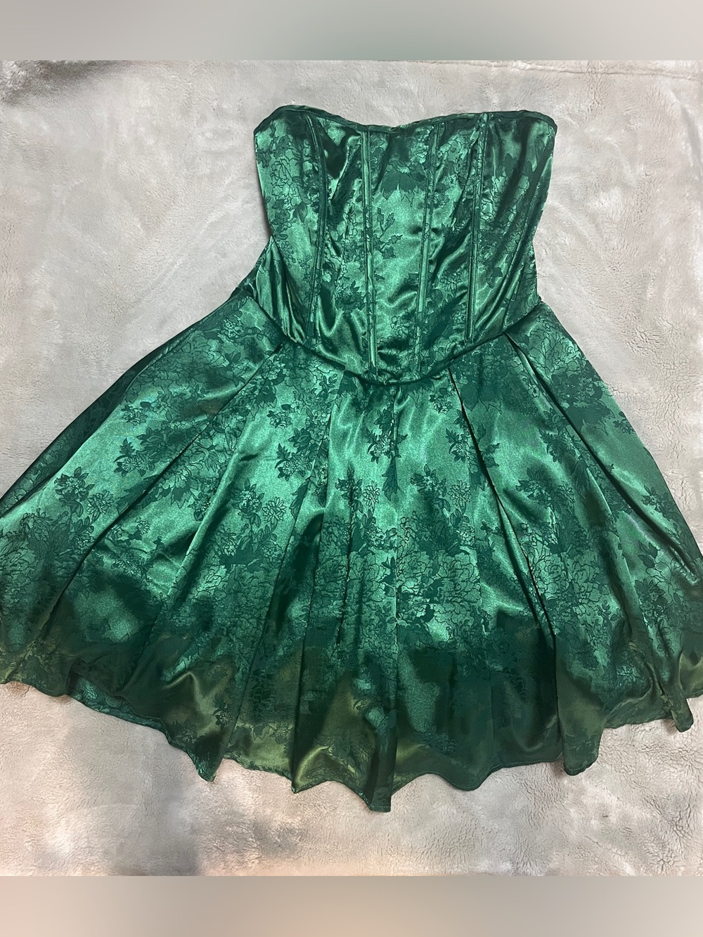 Altar'd State Emerald Green Strapless Floral Jacquard Dress